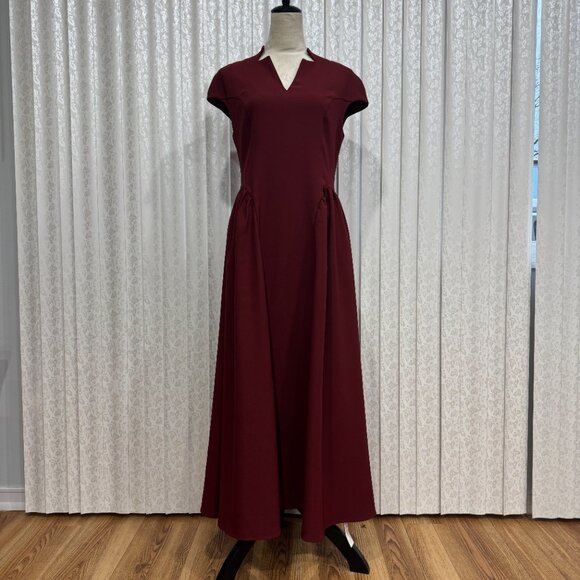 Commense Cap Sleeved Keyhole Neckline Flared Burgundy Midi Dress NWT, Size M - Picture 5 of 16